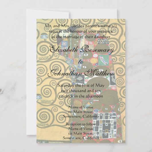 グスタフクリムトのフルフィルメント(受け入れ結婚) 招待状 (裏面)