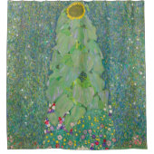 グスタフクリムトひまわりグリーンアンドイエローレトロ シャワーカーテン (正面)