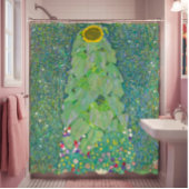 グスタフクリムトひまわりグリーンアンドイエローレトロ シャワーカーテン