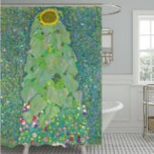 グスタフクリムトひまわりグリーンアンドイエローレトロ シャワーカーテン