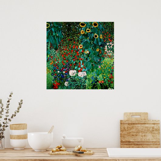 グスタフクリムトひまわり付きファームガーデン ポスター (キッチン)