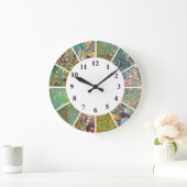 グスタフクリムトウォールクロックブルーグリーンフローラルパターン ラージ壁時計 (ホーム)