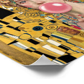 グスタフクリムトキャットアートとピンクバブルガムレディ ポスター (角)