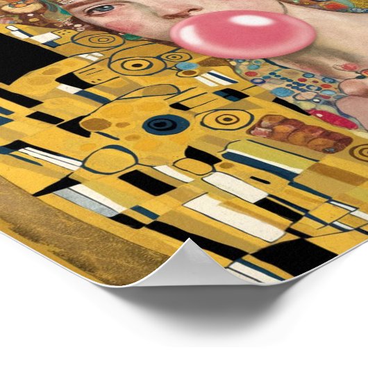 グスタフクリムトキャットアートとピンクバブルガムレディ ポスター (角)