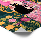 グスタフクリムトキャットアートとピンクバブルガムレディ ポスター (角)