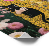 グスタフクリムトキャットアートとピンクバブルガムレディ ポスター (角)