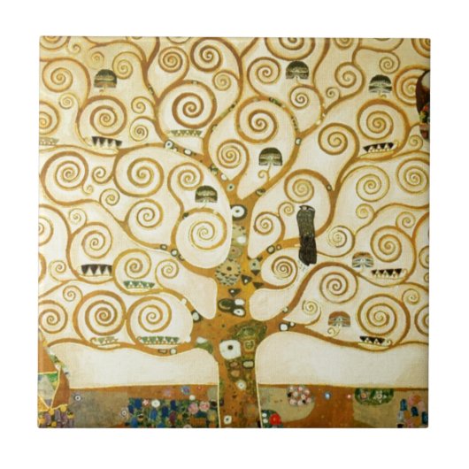 グスタフクリムトザツリーオブライフヴィンテージアールヌーボー タイル (正面)