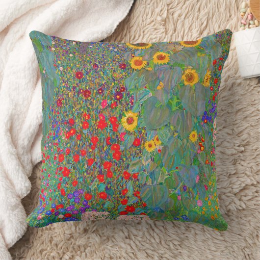 グスタフクリムトズファームガーデンとヒマワリ クッション (ブランケット)