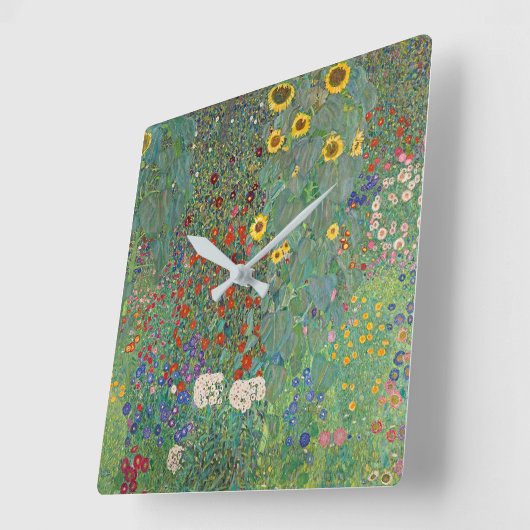グスタフクリムトズファームガーデンとヒマワリ スクエア壁時計 (傾斜)