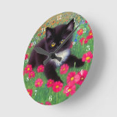 グスタフクリムトツキシード猫とホワイトクロック番号 ラウンド壁時計 (傾斜)