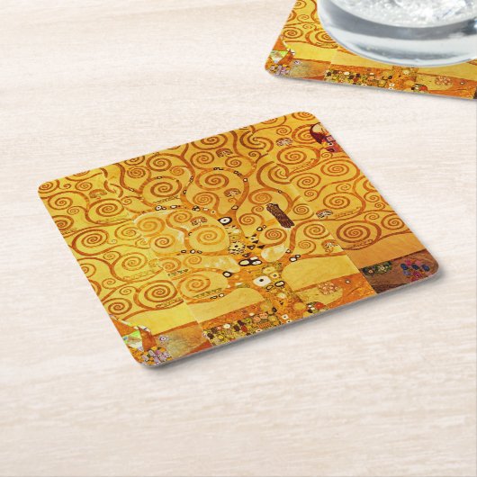 グスタフクリムトツリーの生活:アールヌーボー象徴主義 スクエアペーパーコースター (アングル)