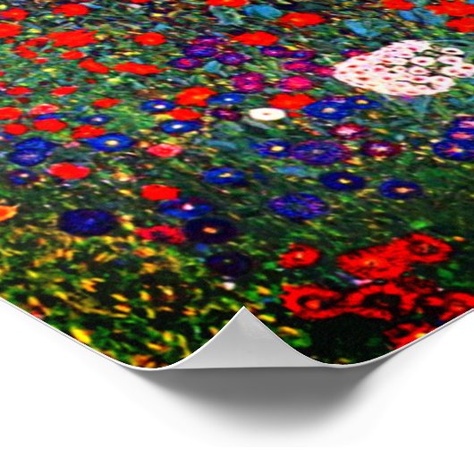 グスタフクリムトファームガーデンとヒマワリ ポスター (角)