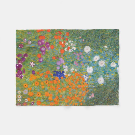 グスタフクリムトフラワーガーデンコテージ自然 フリースブランケット (正面(横))