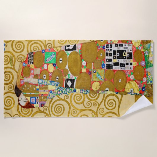 グスタフクリムトフルフィルメント新しいカップル ビーチタオル (正面)