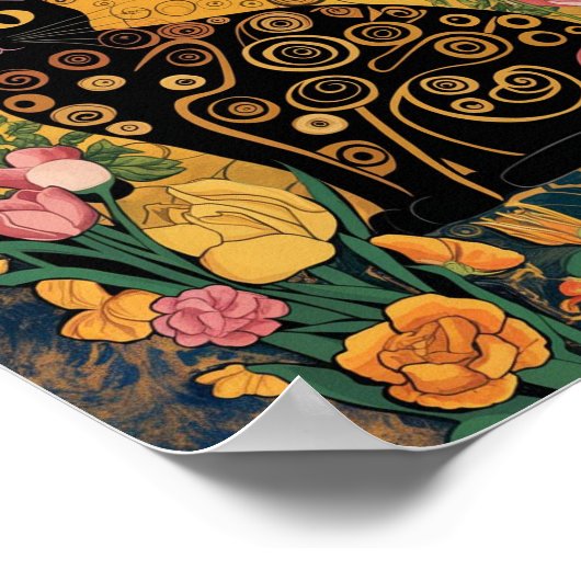 グスタフクリムトフローラブラックキャットモダン、折衷芸術 ポスター (角)