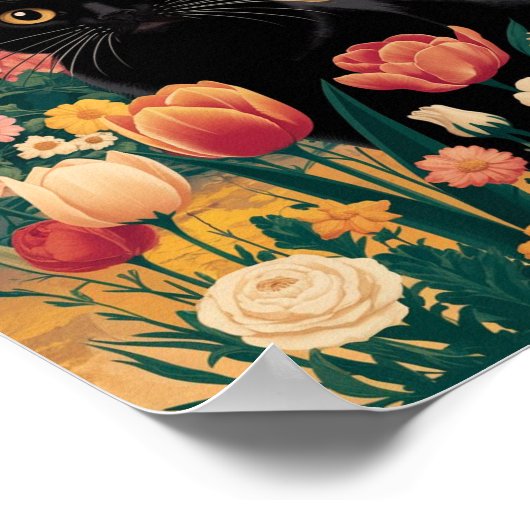 グスタフクリムトフローラブラックキャット、ヴィンテージ折衷的 ポスター (角)