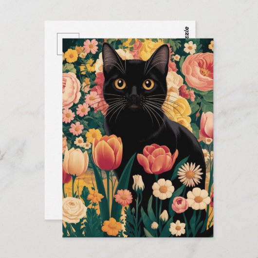 グスタフクリムトフローラブラックキャット、ヴィンテージ折衷的 ポストカード (正面/裏面)