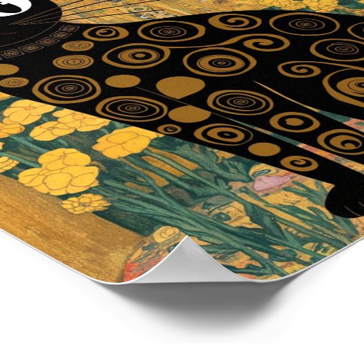 グスタフクリムトフローラ黒猫ヴィンテージアート ポスター (角)