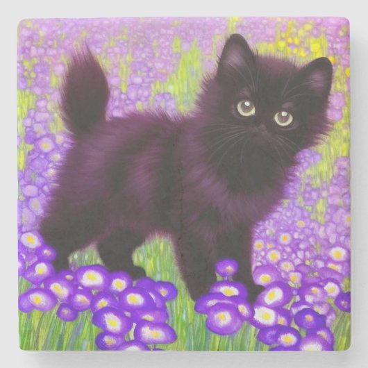 グスタフクリムトブラックキッテン ストーンコースター (正面)