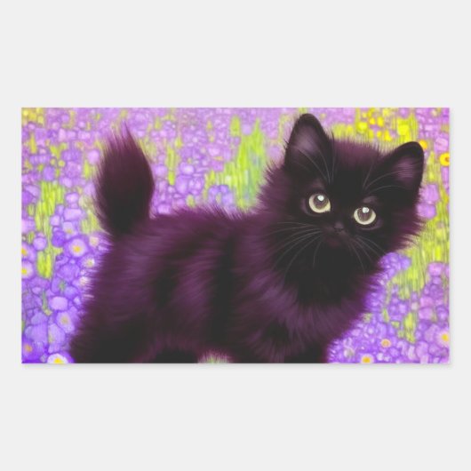 グスタフクリムトブラックキッテン 長方形シール (正面)