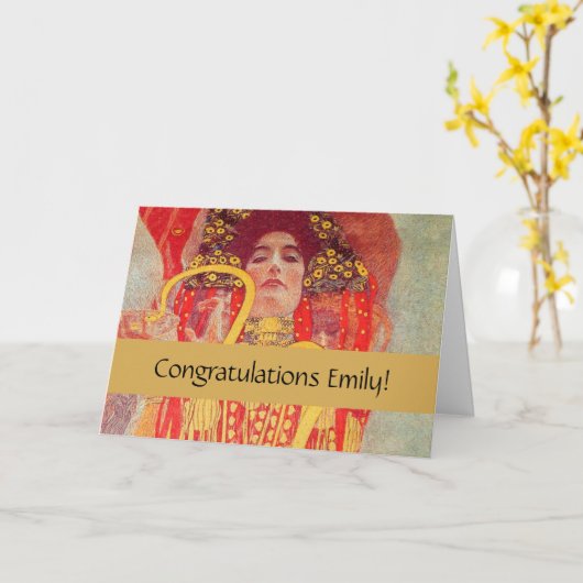 グスタフクリムトレッド女性金ゴールドスネーク絵画ズ カード (黄色い花)