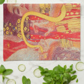 グスタフクリムトレッド女性金ゴールドスネーク絵画ズ キッチンタオル (折り畳み)