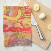 グスタフクリムトレッド女性金ゴールドスネーク絵画ズ キッチンタオル (四つ折り)