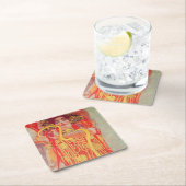 グスタフクリムトレッド女性金ゴールドスネーク絵画ズ スクエアペーパーコースター (インサイチュ)