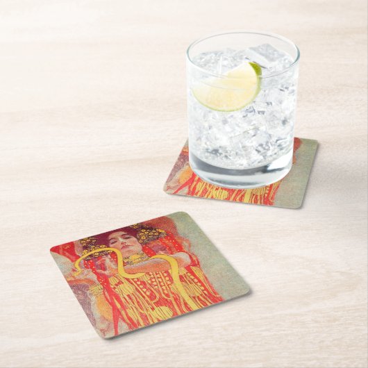 グスタフクリムトレッド女性金ゴールドスネーク絵画ズ スクエアペーパーコースター (インサイチュ)