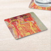 グスタフクリムトレッド女性金ゴールドスネーク絵画ズ スクエアペーパーコースター (アングル)