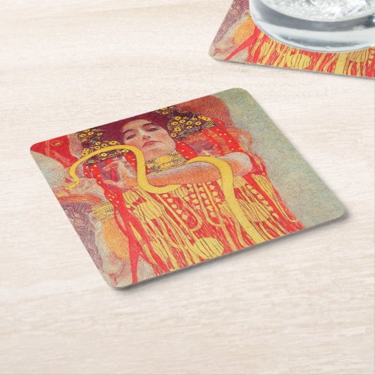 グスタフクリムトレッド女性金ゴールドスネーク絵画ズ スクエアペーパーコースター (アングル)