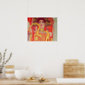 グスタフクリムトレッド女性金ゴールドスネーク絵画ズ ポスター (キッチン)