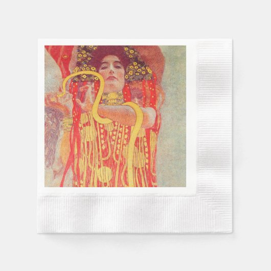グスタフクリムトレッド女性金ゴールドスネーク絵画ズ 縁ありカクテルナプキン (正面)