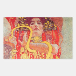グスタフクリムトレッド女性金ゴールドスネーク絵画ズ 長方形シール