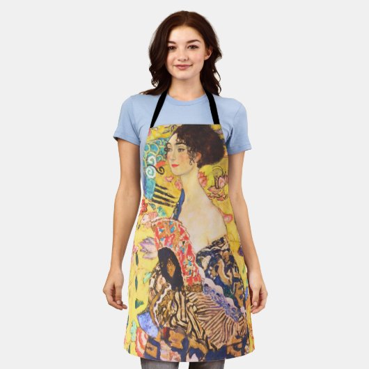 グスタフクリムトレディーウィズファンヴィンテージアールヌーボー エプロン (着用した状態)