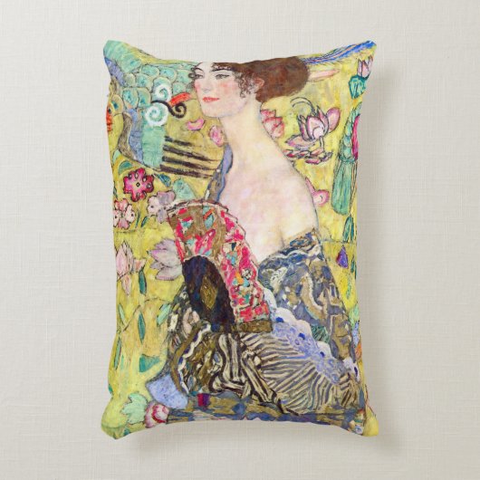 グスタフクリムトヴィンテージ・ジャポニズムによるファンの女性 アクセントクッション (正面(垂直))