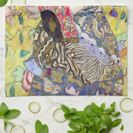 グスタフクリムトヴィンテージ・ジャポニズムによるファンの女性 キッチンタオル (折り畳み)