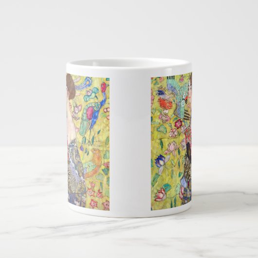 グスタフクリムトヴィンテージ・ジャポニズムによるファンの女性 ジャンボコーヒーマグカップ (正面)