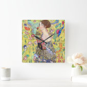 グスタフクリムトヴィンテージ・ジャポニズムによるファンの女性 スクエア壁時計 (ホーム)