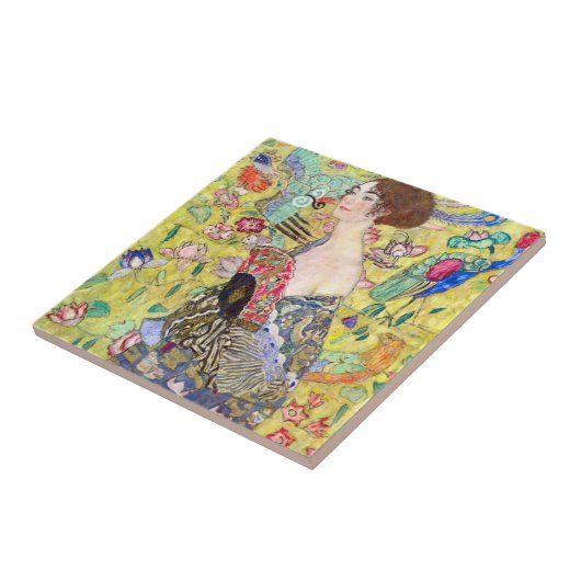 グスタフクリムトヴィンテージ・ジャポニズムによるファンの女性 タイル (側面)