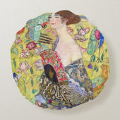 グスタフクリムトヴィンテージ・ジャポニズムによるファンの女性 ラウンドクッション (裏面)