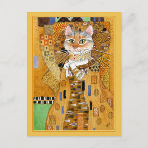 グスタフクリムト金ゴールドかわいい猫のスプーフはがき ポストカード