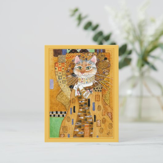 グスタフクリムト金ゴールドかわいい猫のスポロフポストカード ポストカード (スタンド正面)