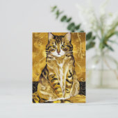グスタフクリムト金ゴールドかわいい猫スポフ、グスタフクリムトアート ポストカード (スタンド正面)