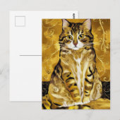 グスタフクリムト金ゴールドかわいい猫スポフ、グスタフクリムトアート ポストカード (正面/裏面)