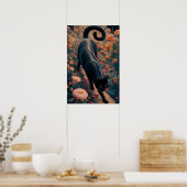 グスタフクリムト黒猫の花の庭、猫芸術 ポスター (キッチン)