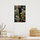 グスタフクリムト黒猫の花の庭、猫芸術 ポスター (キッチン)