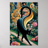 グスタフクリムト黒猫の花の庭、猫芸術 ポスター (正面)