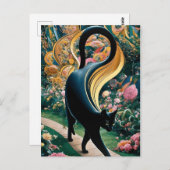 グスタフクリムト黒猫の花の庭、猫芸術 ポストカード (正面/裏面)