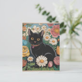 グスタフクリムト黒猫の花の庭、猫芸術 ポストカード (スタンド正面)